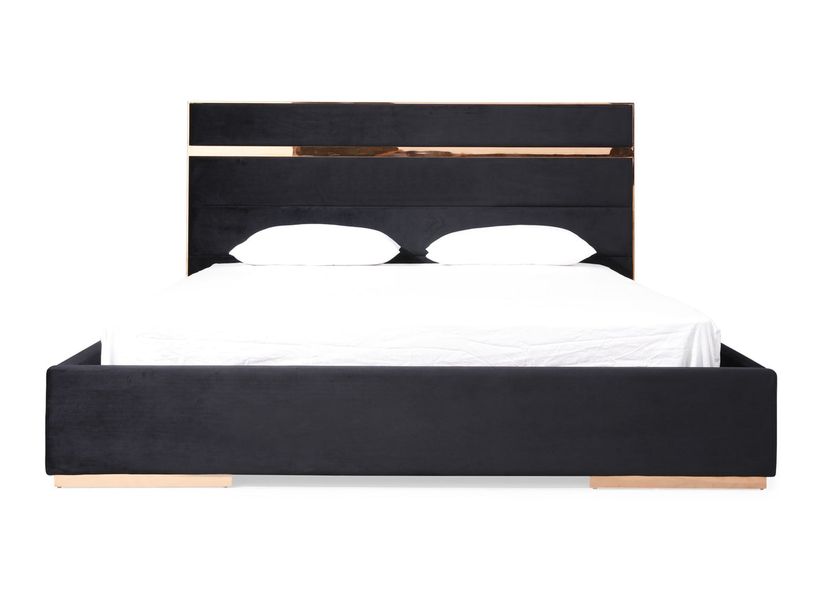 Cartier Modern Black Velvet & Rosegold Bed by VIG Furniture - View 1