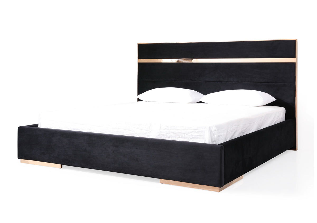 Cartier Modern Black Velvet & Rosegold Bed by VIG Furniture - View 5