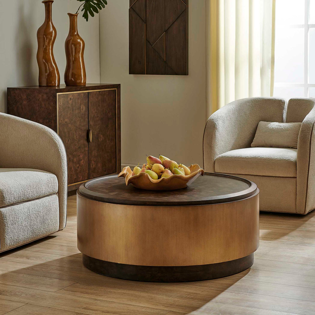 Parrish - Round Coffee Table - Brass / Woodtone
