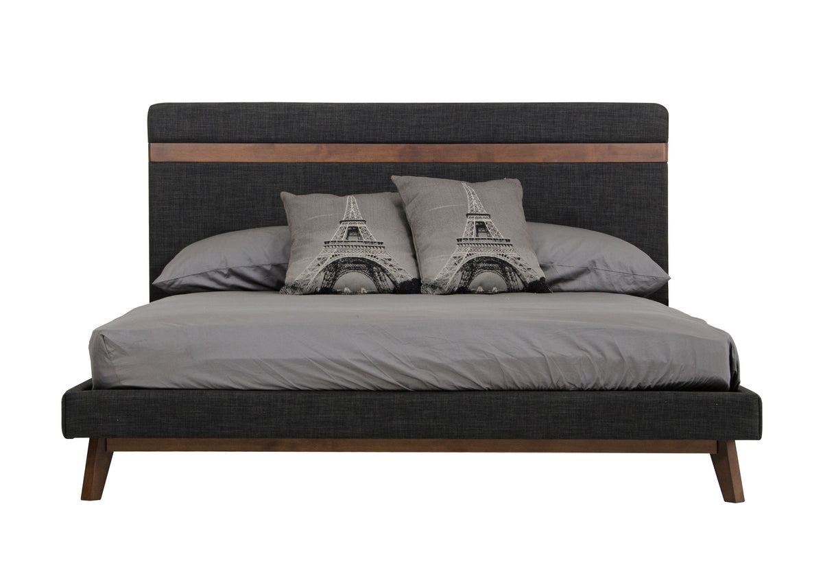 Dali Mid-Century Grey Fabric & Walnut Bed by VIG Furniture - View 1