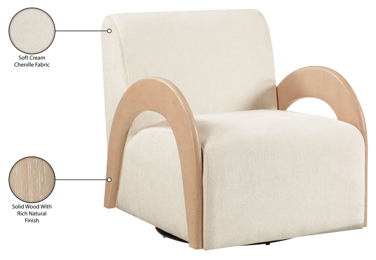Neria - Chenille Fabric Upholstered Swivel Accent Chair - Cream / Painted Natural