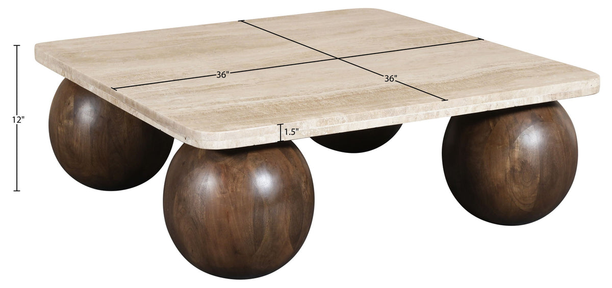Strata - Travertine And Mango Wood Coffee Table - Brown / Beige