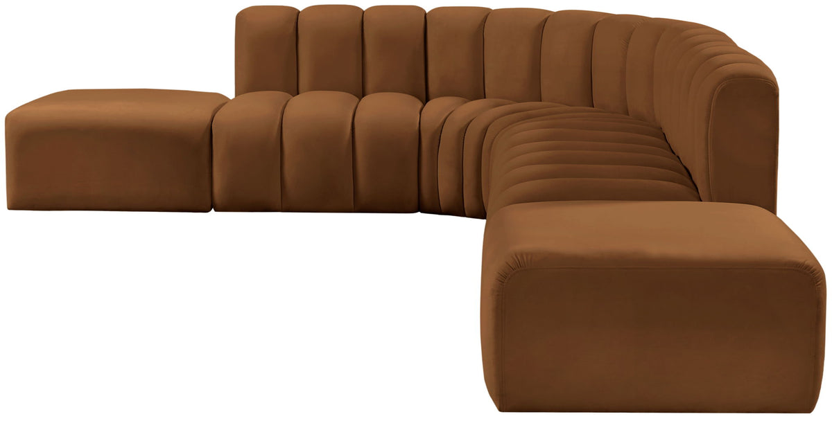 Arc - Velvet 7 Piece Corner Modular Sofa - Saddle