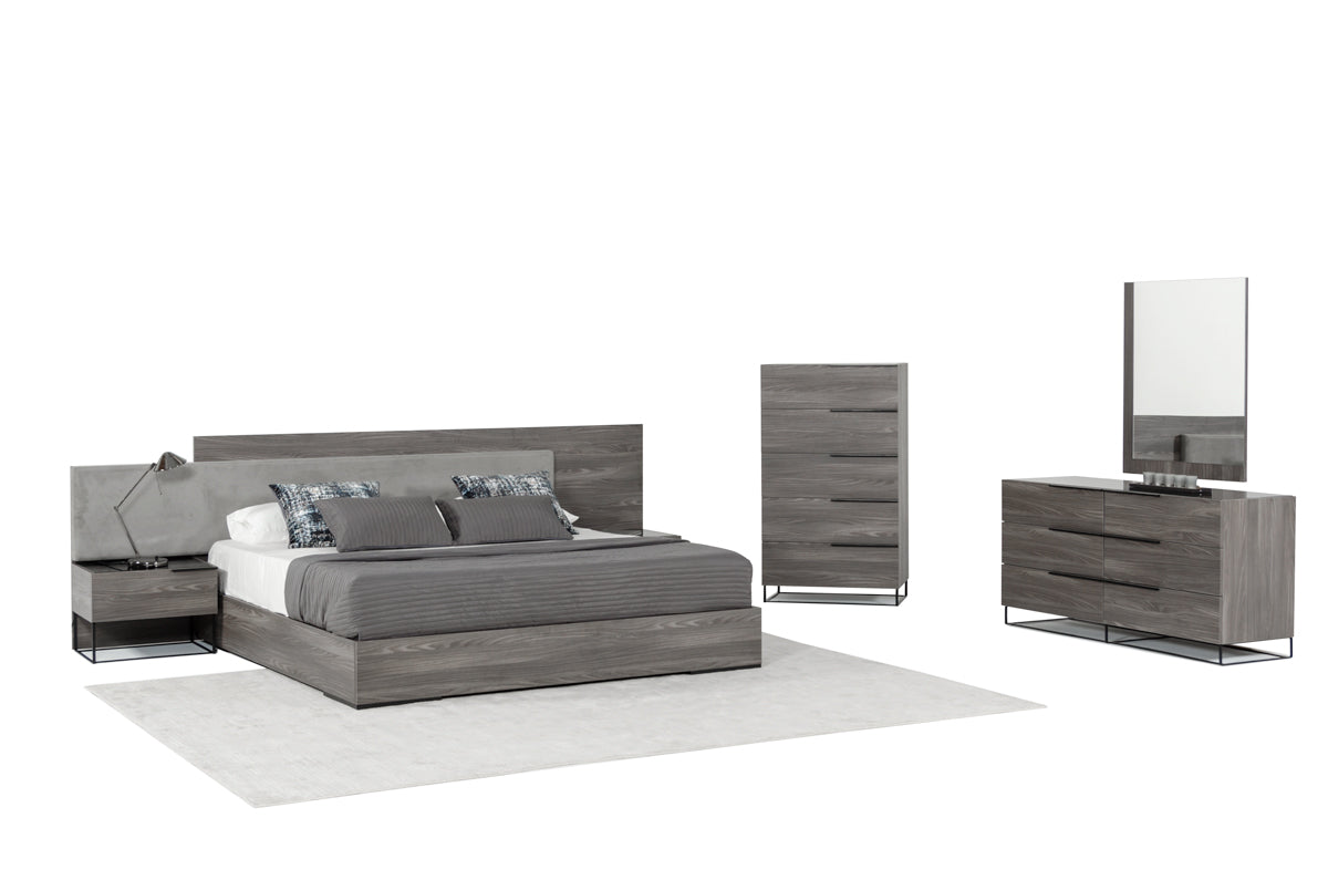 Enzo Italian Modern Grey Oak & Fabric Bed w/ Nightstands by VIG Furniture - View 3