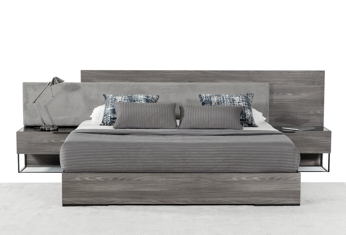 California King Enzo Italian Modern Grey Oak & Fabric Bed w/ Nightstands by VIG Furniture - View 1