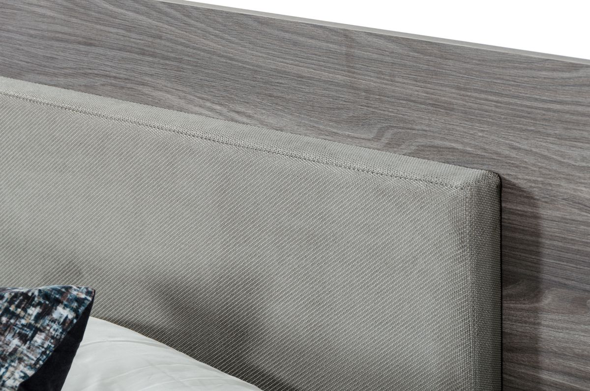 Eastern King Enzo Italian Modern Grey Oak & Fabric Bedroom Set