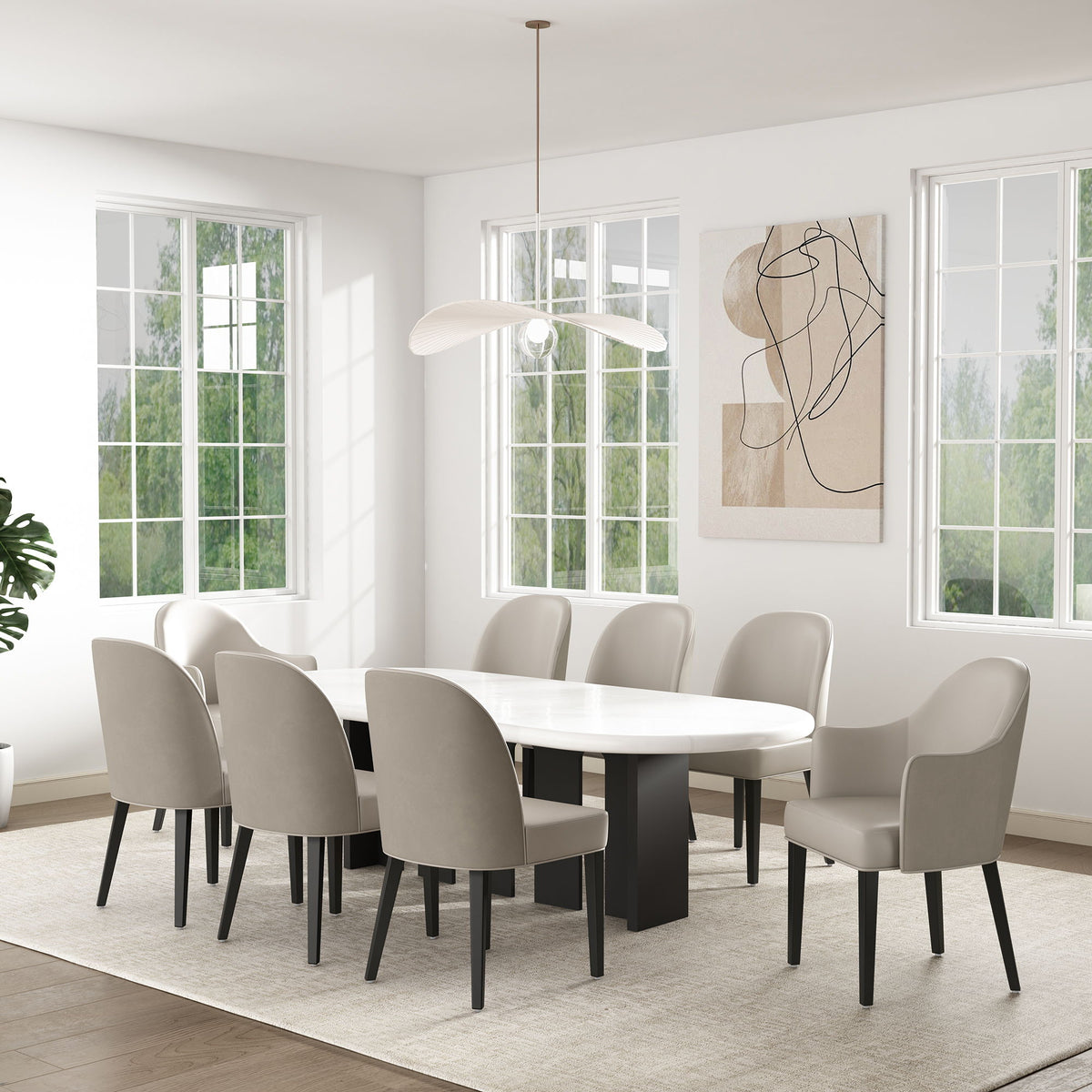 Hillman - Armchair, Vegan Leather And Velvet - Light Gray