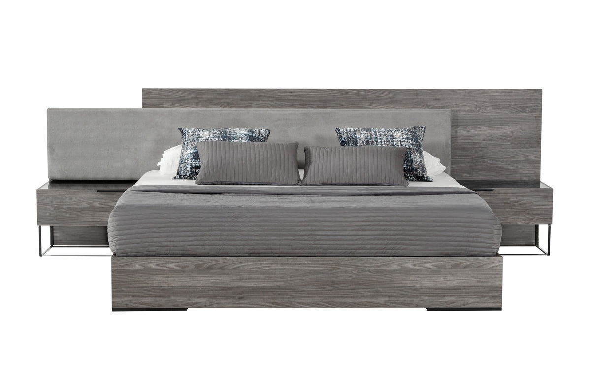 Enzo Italian Modern Grey Oak & Fabric Bed w/ Nightstands by VIG Furniture - View 8