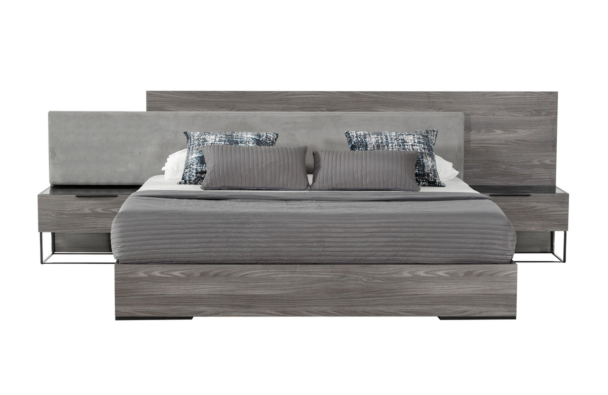 Queen Nova Enzo Italian Modern Grey Oak & Fabric Bedroom Set