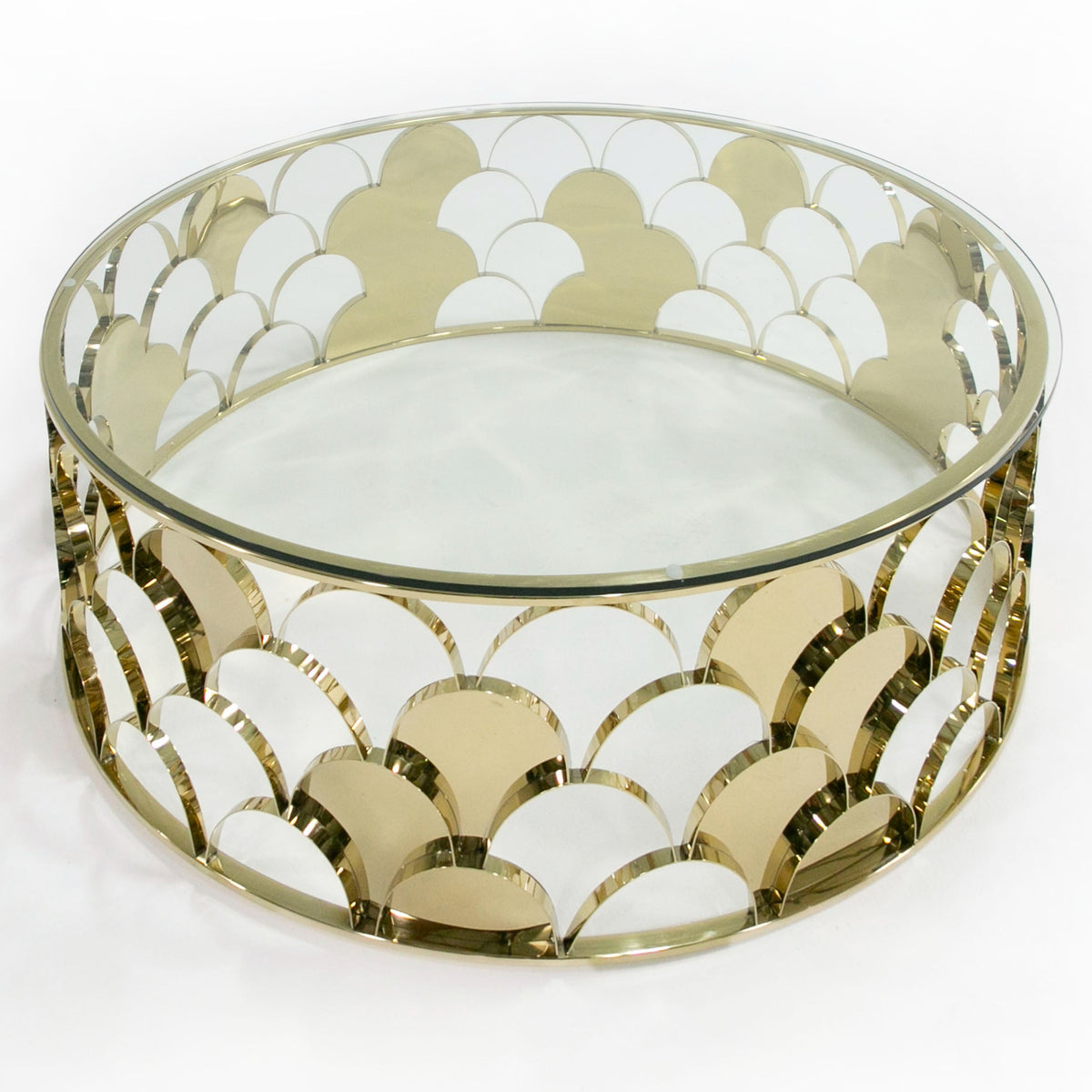 Javier Modern Glass & Gold Round Coffee Table by VIG Furniture - View 2
