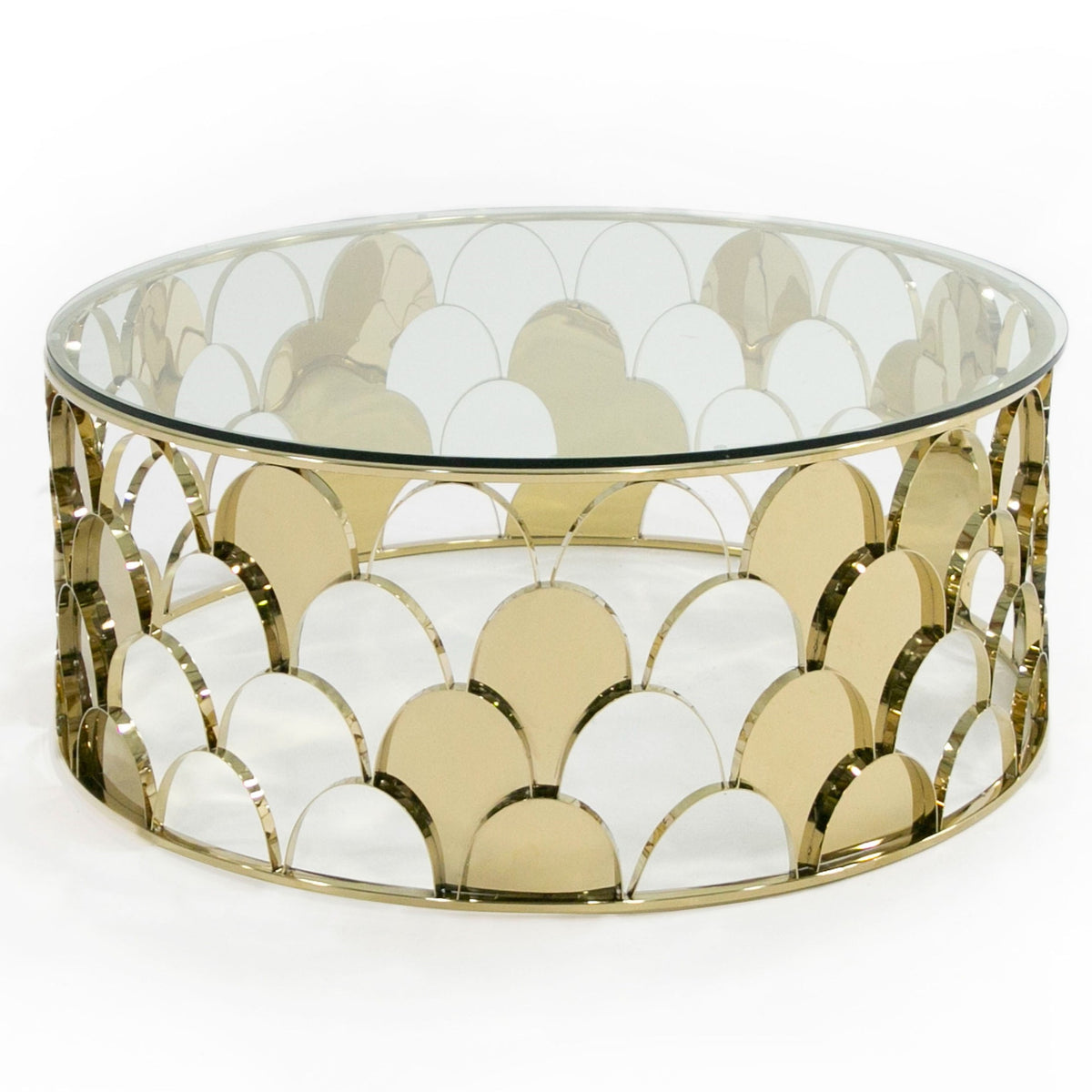 Javier Modern Glass & Gold Round Coffee Table by VIG Furniture - View 1