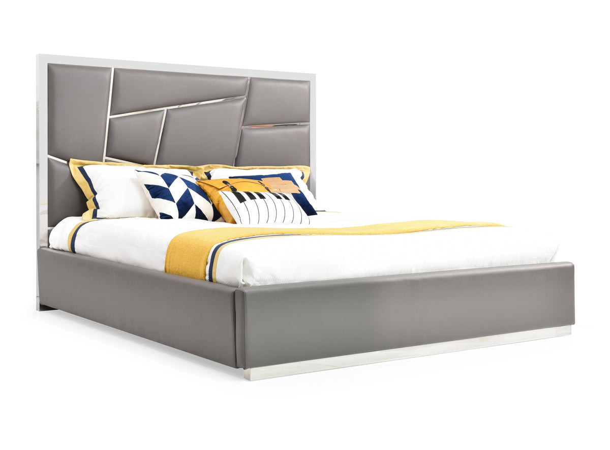 Chrysler Modern Grey Bonded Leather Bed by VIG Furniture - View 3