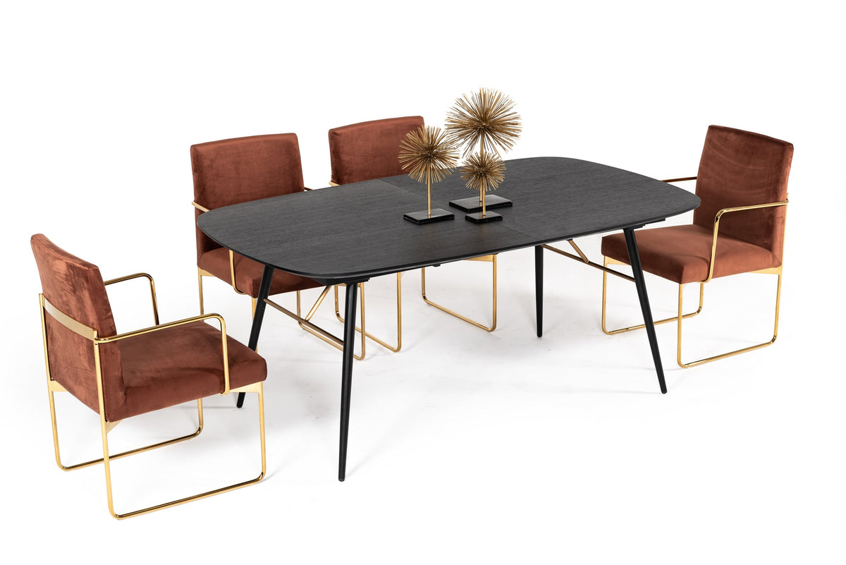 Billy Modern Black Oak & Gold Extendable Dining Table by VIG Furniture - View 3
