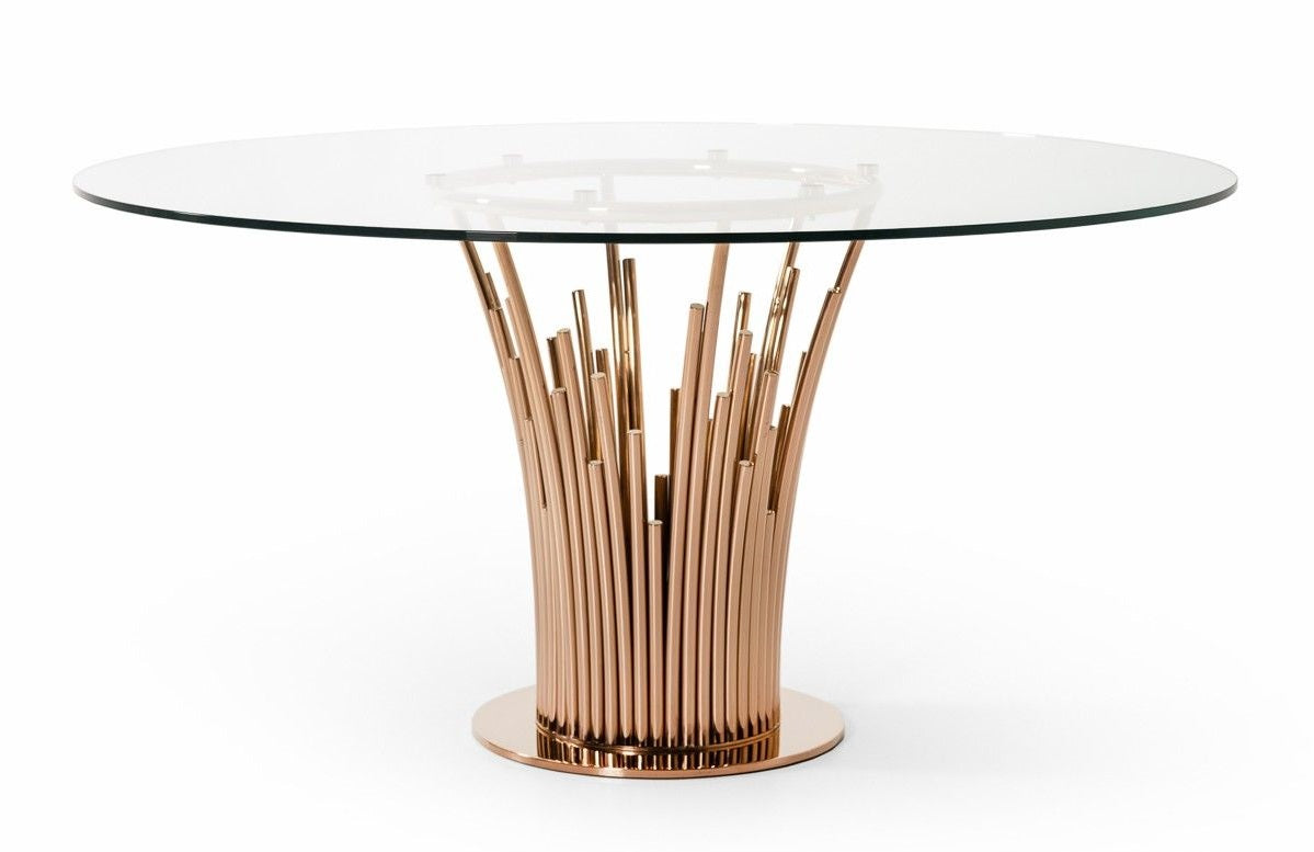 Paxton Modern Round Glass & Rosegold Dining Table by VIG Furniture - View 6