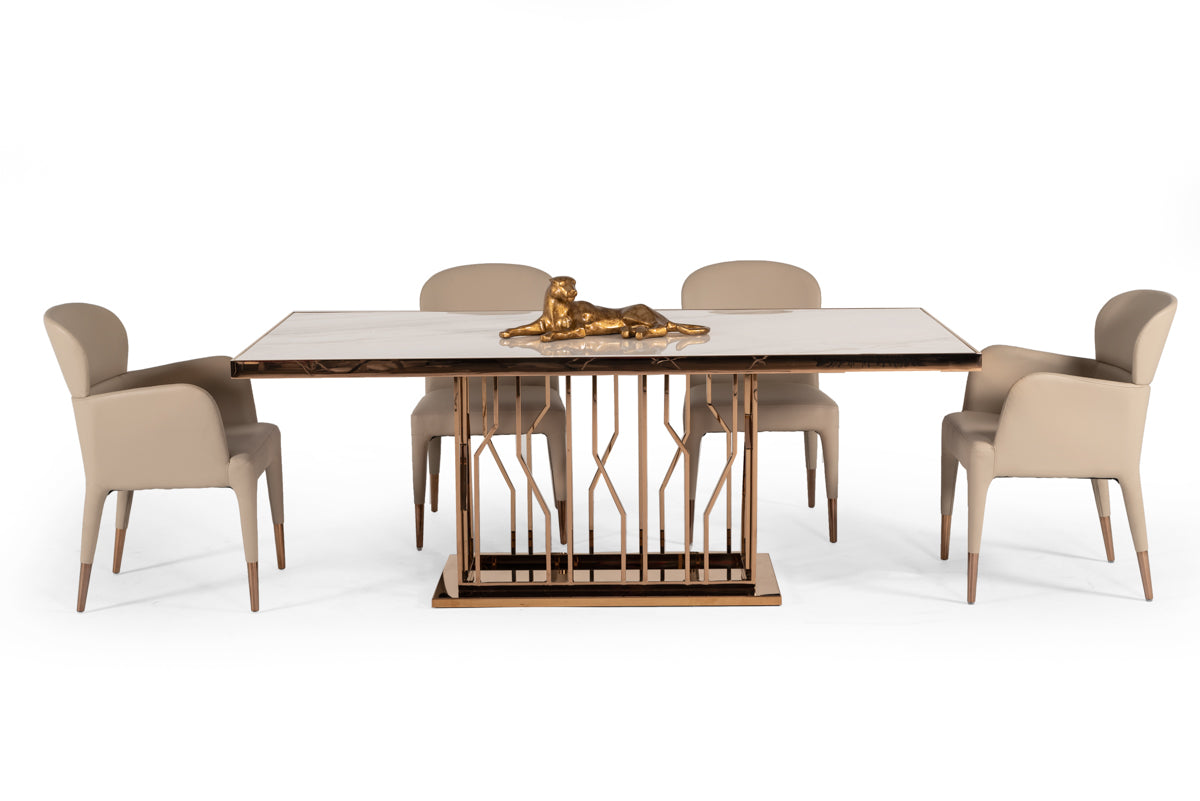 Marston Modern White Marble & Rosegold Dining Table by VIG Furniture - View 4