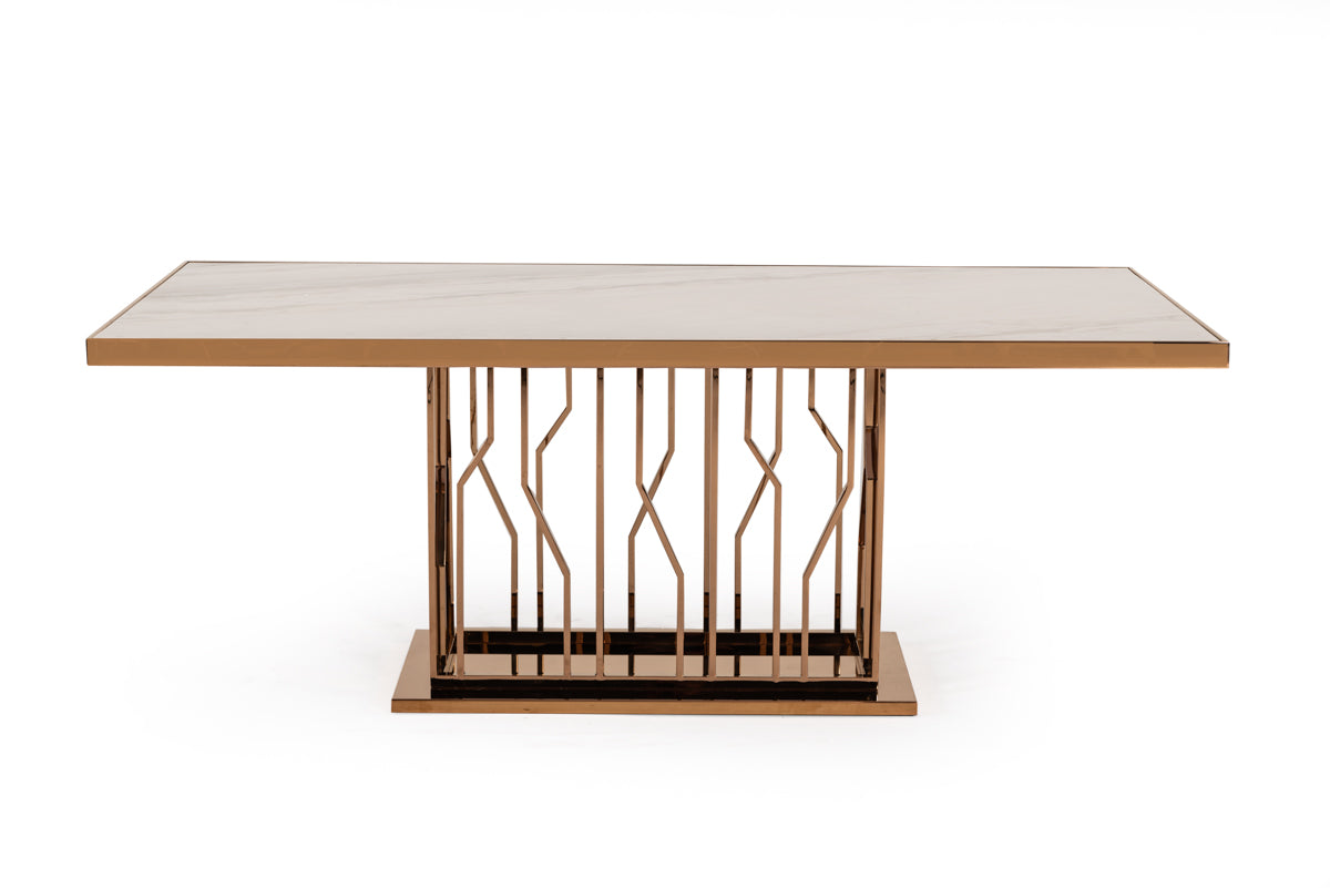 Marston Modern White Marble & Rosegold Dining Table by VIG Furniture - View 3