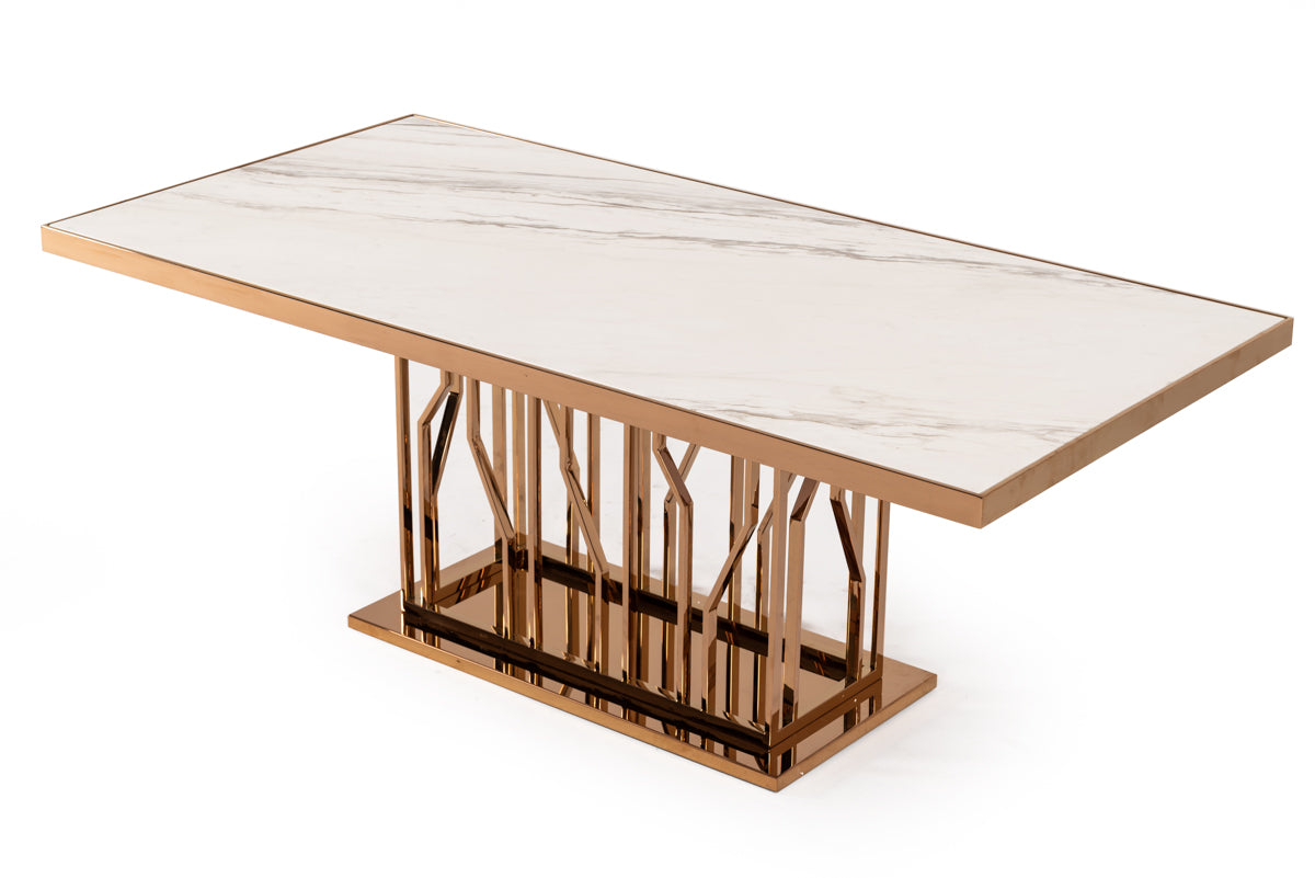 Marston Modern White Marble & Rosegold Dining Table by VIG Furniture - View 5