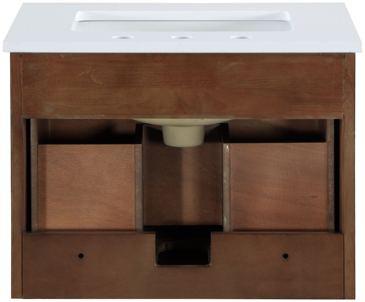 Leonardo - Engineered Stone And Solid Wood 24" Wall Mounted Bathroom Vanity