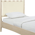 Santos - Vegan Leather Headboard And Wood Bed - Waxed Natural Frame