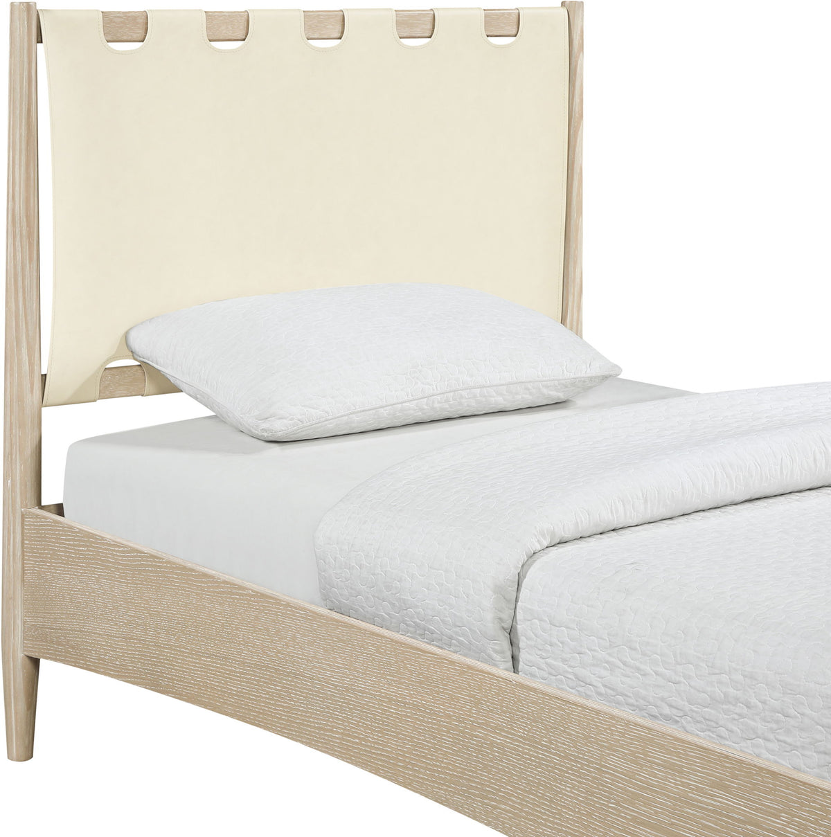 Santos - Vegan Leather Headboard And Wood Bed - Waxed Natural Frame