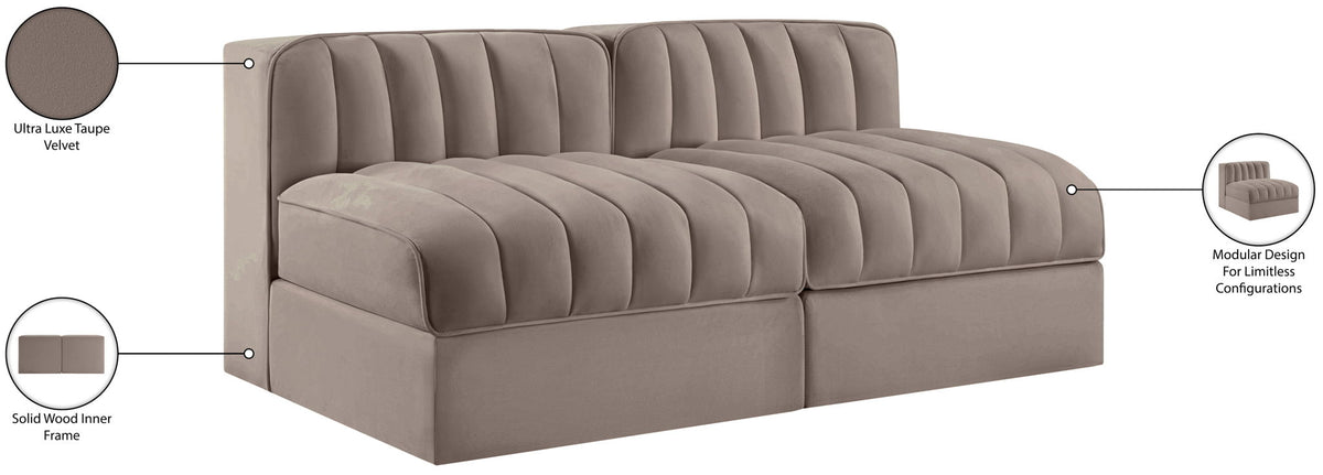 Rummi - Velvet Performance Fabric Upholstered 2 Piece Modular Armless Loveseat