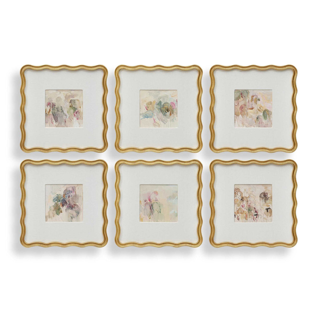 Garden Mist - Framed Canvases (Set of 6) - Gold / Pink