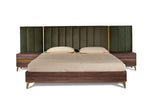 Eastern King Calabria Modern Walnut & Green Velvet Bedroom Set