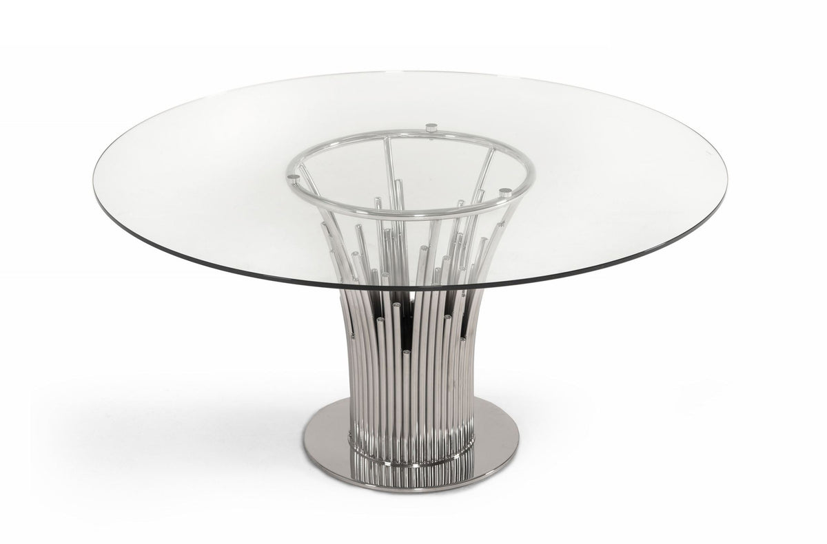 Paxton - Modern Round Glass & Stainless Steel Dining Table by VIG Furniture - View 5