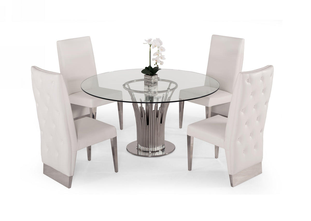 Paxton - Modern Round Glass & Stainless Steel Dining Table by VIG Furniture - View 2