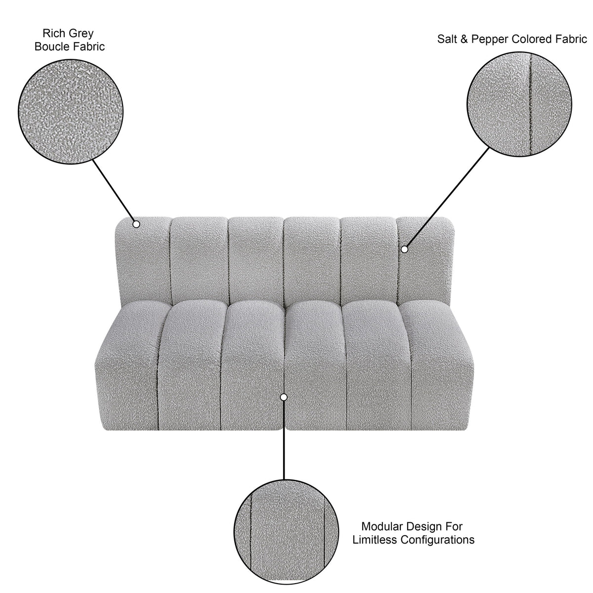 Arc - Boucle Fabric 2 Seats Modular Sofa