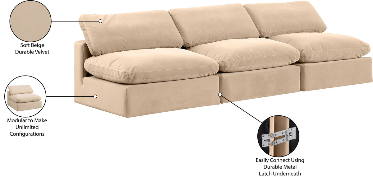 Comfy - Velvet Modular Armless Sofa 3 Seats