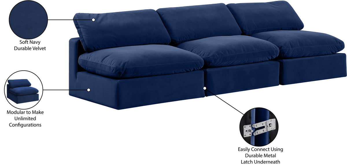 Comfy - Velvet Modular Armless Sofa 3 Seats