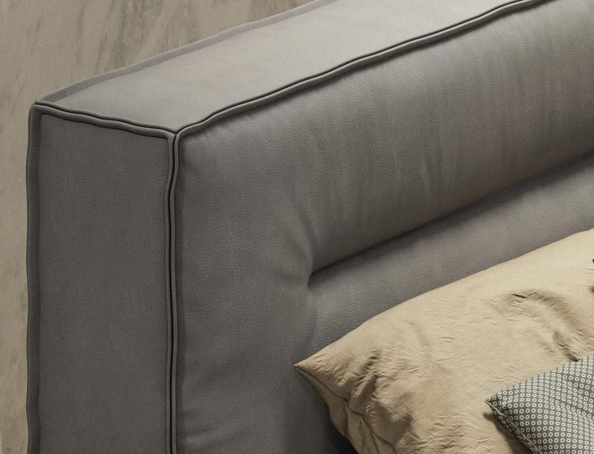 Hollywood - Eastern King Italian Contemporary Grey Leather Bed