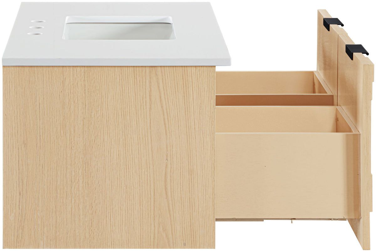 Leonardo - Engineered Stone And Solid Wood 24" Wall Mounted Bathroom Vanity