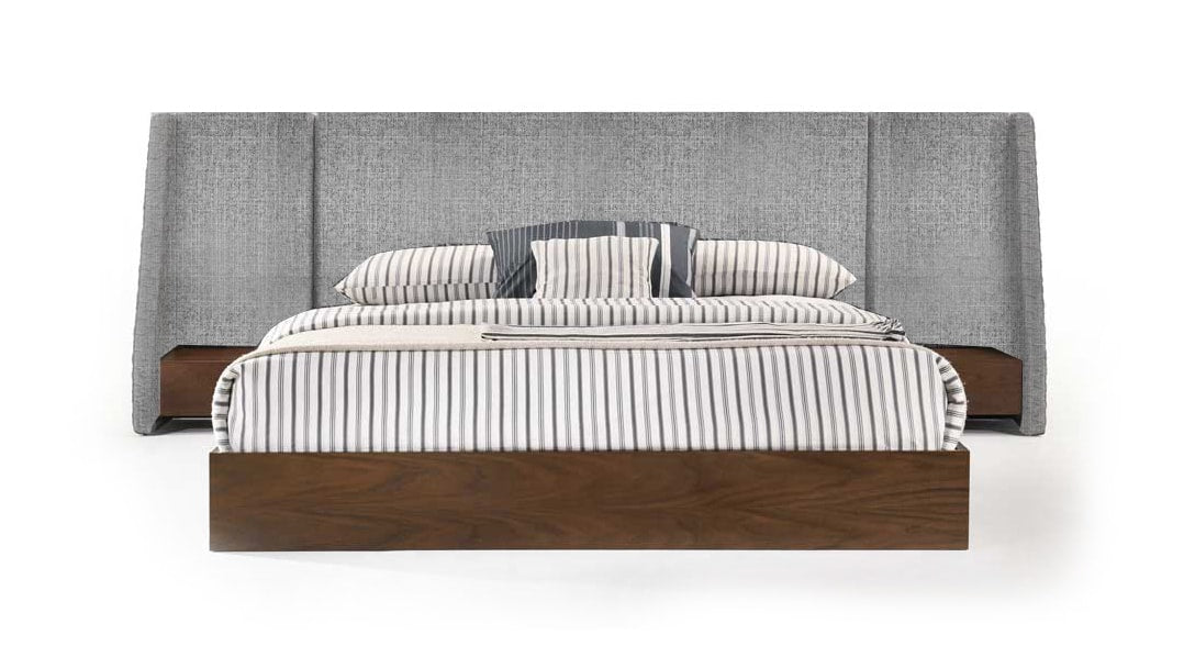 Queen Janice - Modern Grey Fabric and Walnut Bed and Nightstands by VIG Furniture - View 1