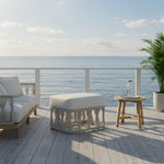 Breeze - Cream Metal Outdoor Ottoman With Cushions - Pearl
