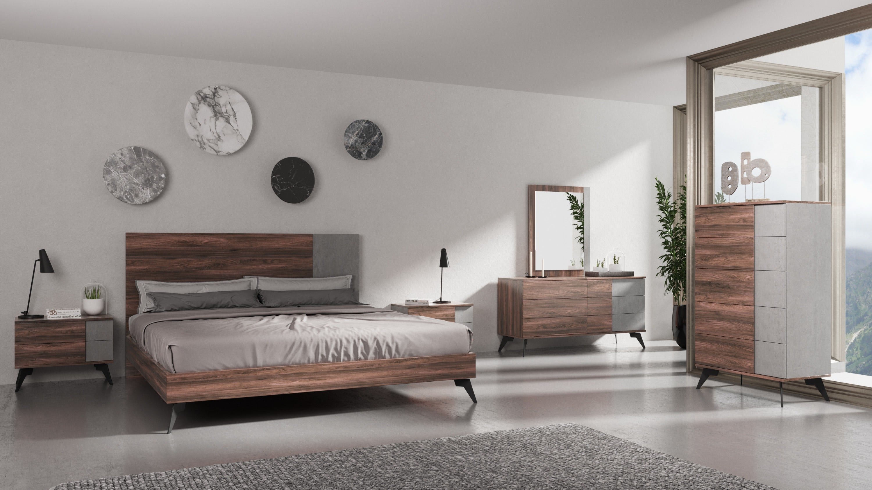 Eastern King Palermo - Italian Modern Faux Concrete & Noce Bodrum 4-Piece Bedroom Set by VIG Furniture - View 1