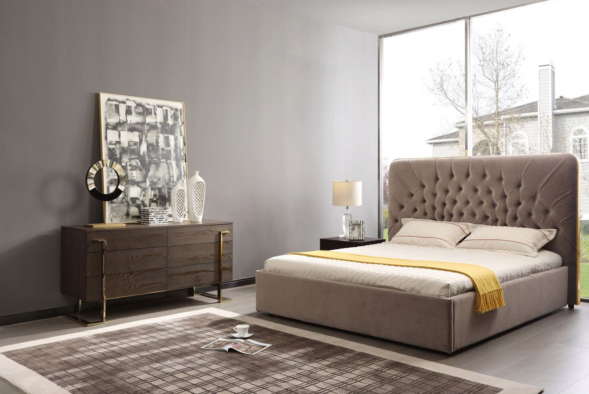 Moontide - Queen Glam Beige Velvet and Brushed Brass Bed by VIG Furniture - View 1