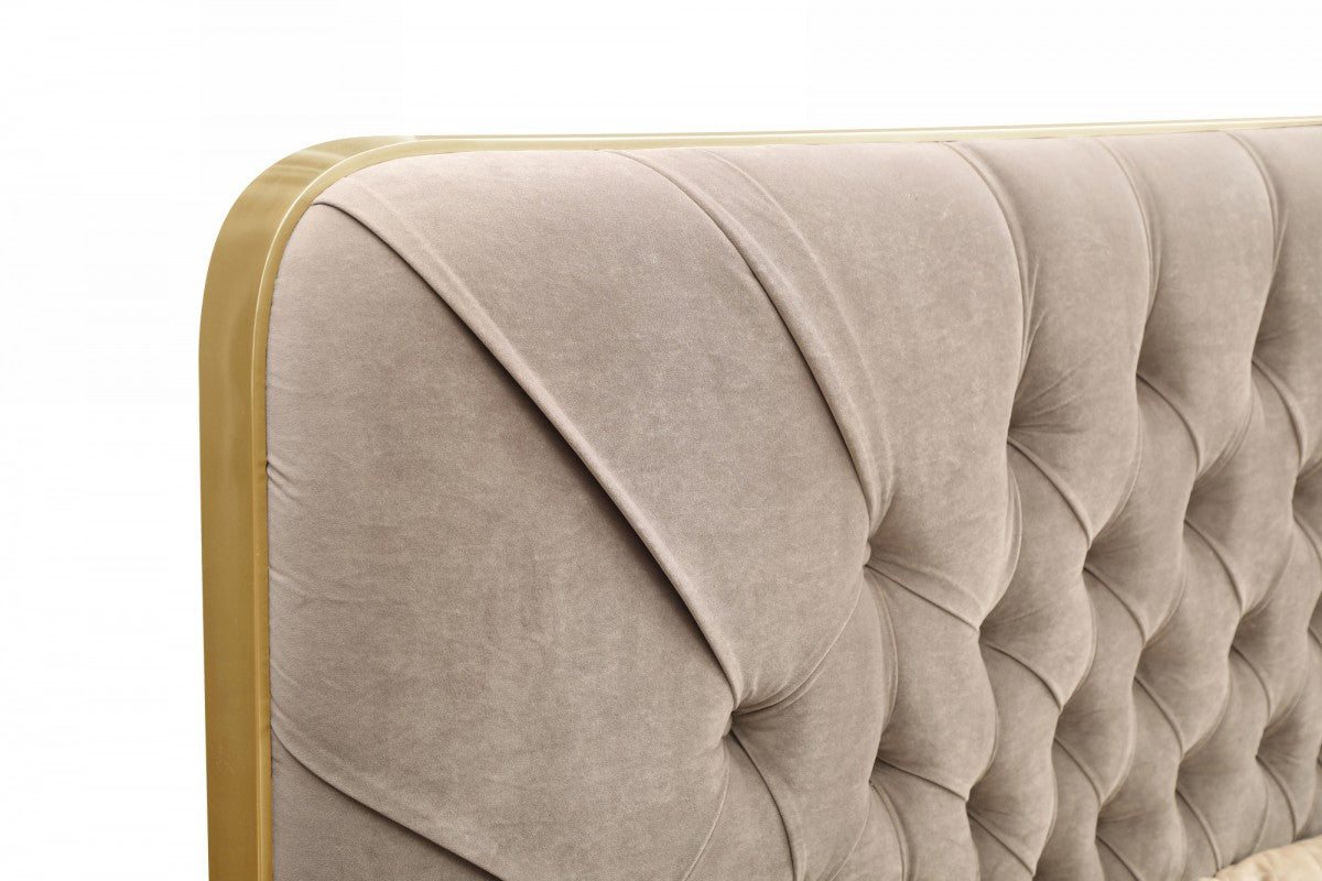 Moontide - Glam Beige Velvet and Brushed Brass Bed by VIG Furniture - View 3