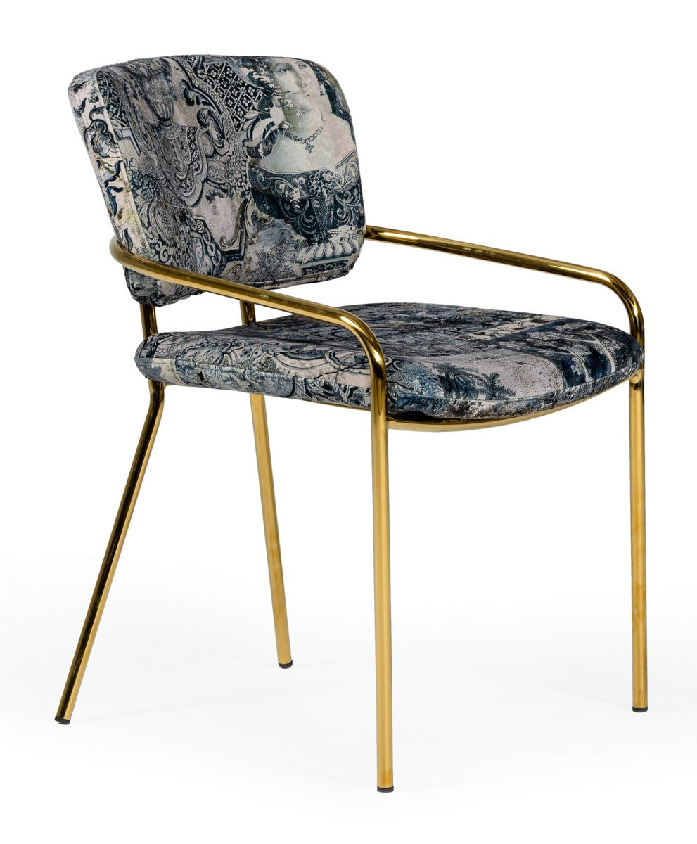 Farnon - Modern Patterned Velvet and Gold Dining Chair by VIG Furniture - View 4