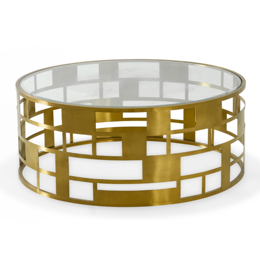 Kudo - Glam Clear Glass and Gold Glass Coffee Table by VIG Furniture - View 1