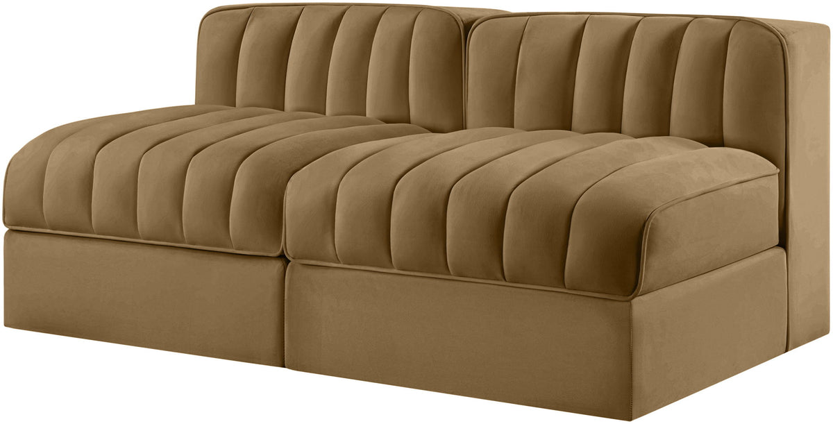 Rummi - Velvet Performance Fabric Upholstered 2 Piece Modular Armless Loveseat