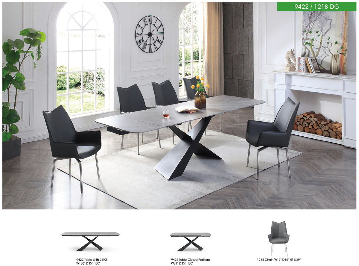 9422 - Ceramic & Metal Dining Table - Gray / Black