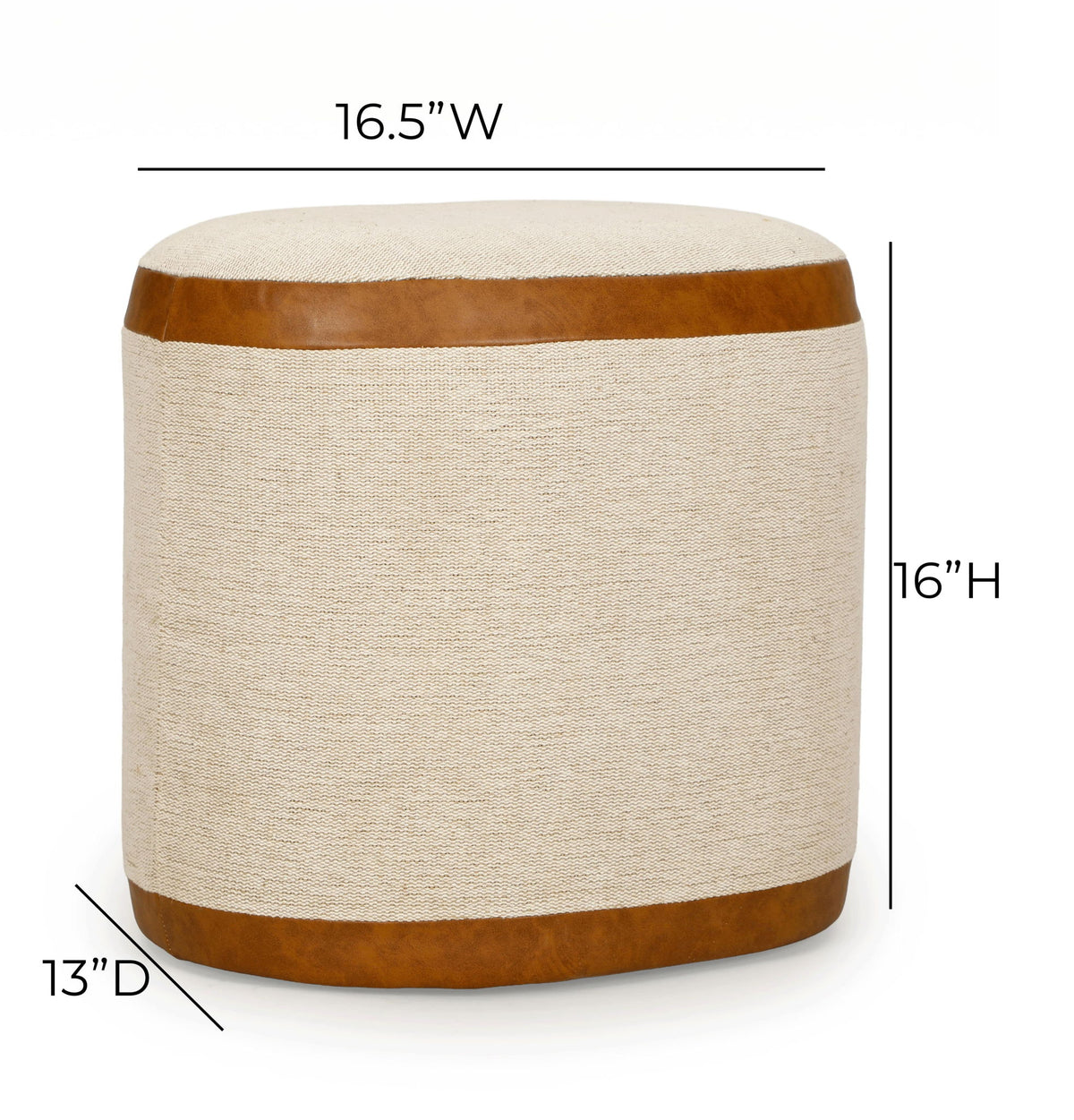 Huche - Cotton Jute and Vegan Leather Oval Ottoman - Natural