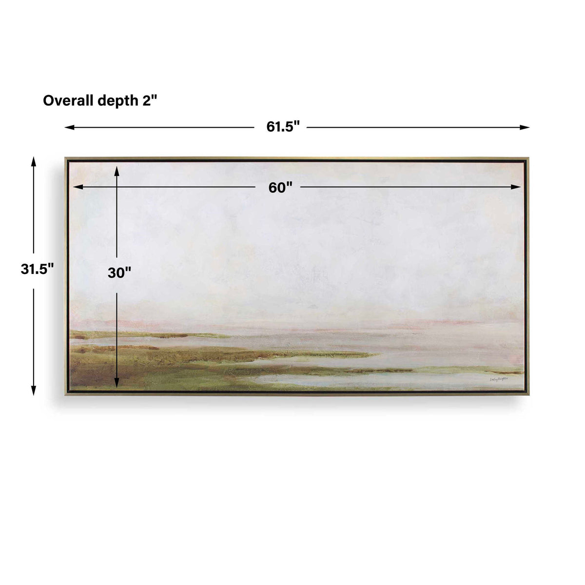 Hazy Lake - Framed Landscape Art - Gold / Gray / Green / Light Blue