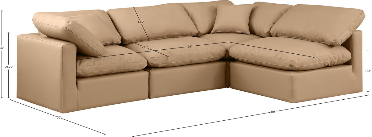 Indulge - Faux Leather 4 Piece Modular Sectional - Tan