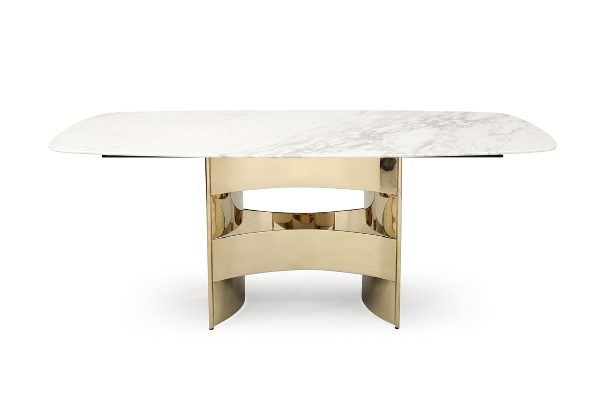 Marmot - White Marble and Champagne Gold Dining Table by VIG Furniture - View 2