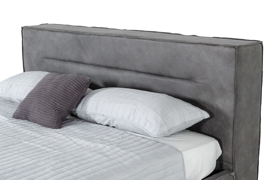 Hollywood - Eastern King Italian Contemporary Grey Leather Bed