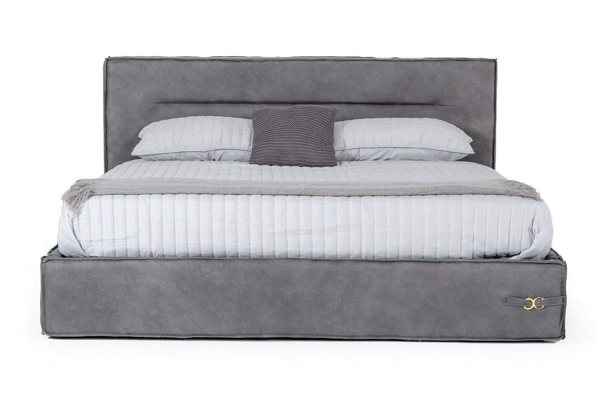 Hollywood - Eastern King Italian Contemporary Grey Leather Bed