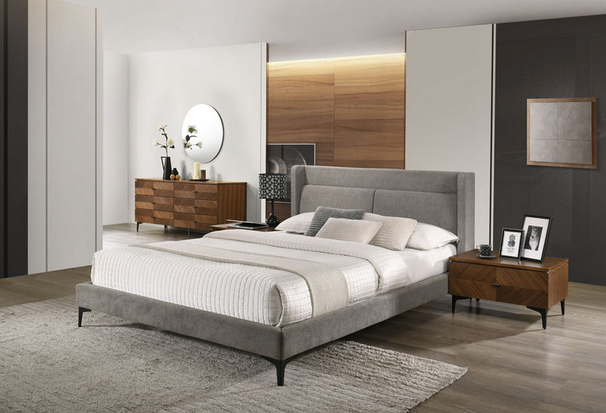 Paula - Eastern King Mid-Century Grey Upholstered Bed by VIG Furniture - View 2